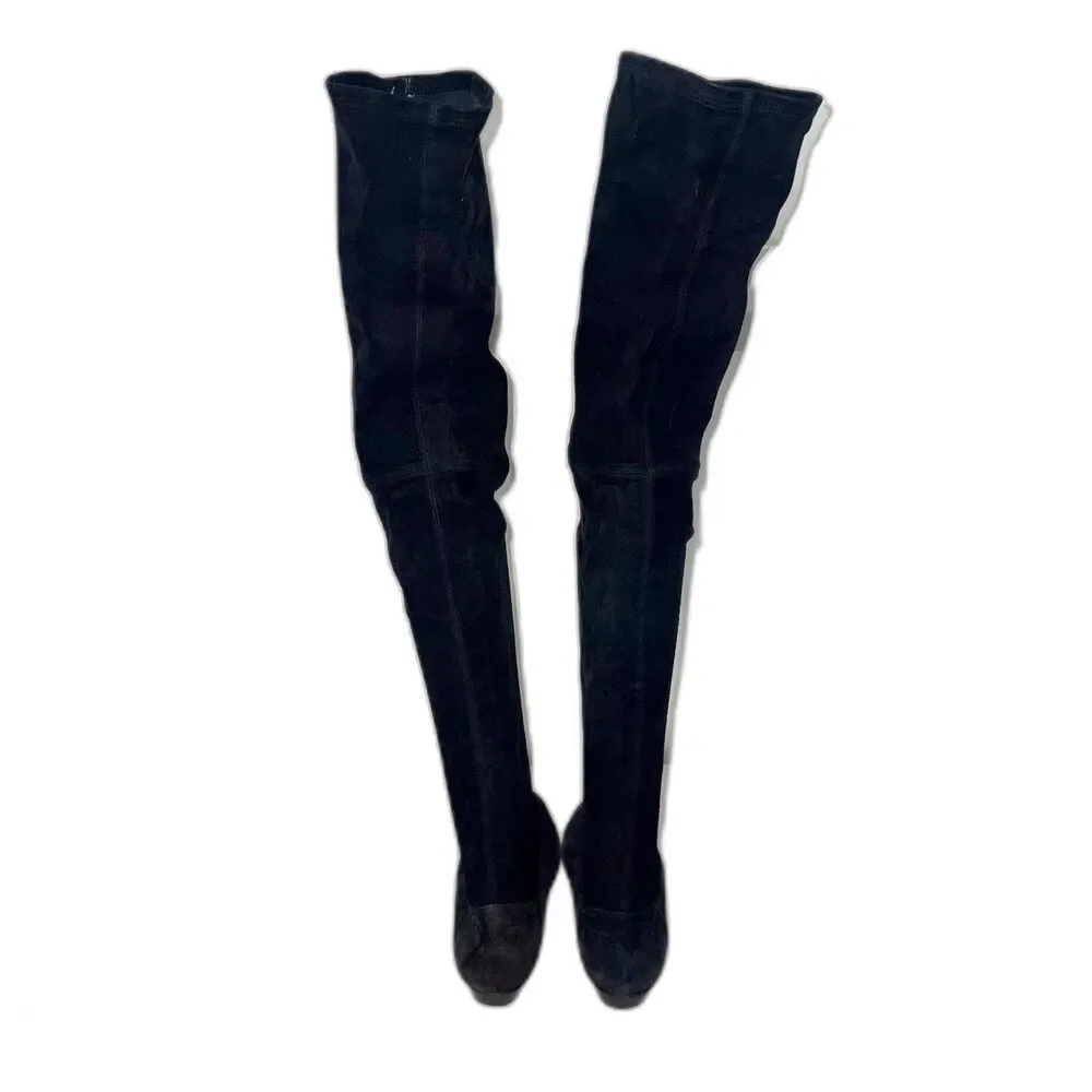 Salvatore Ferragamo Faux Suede Thigh High Flat Boot - Black 8.5